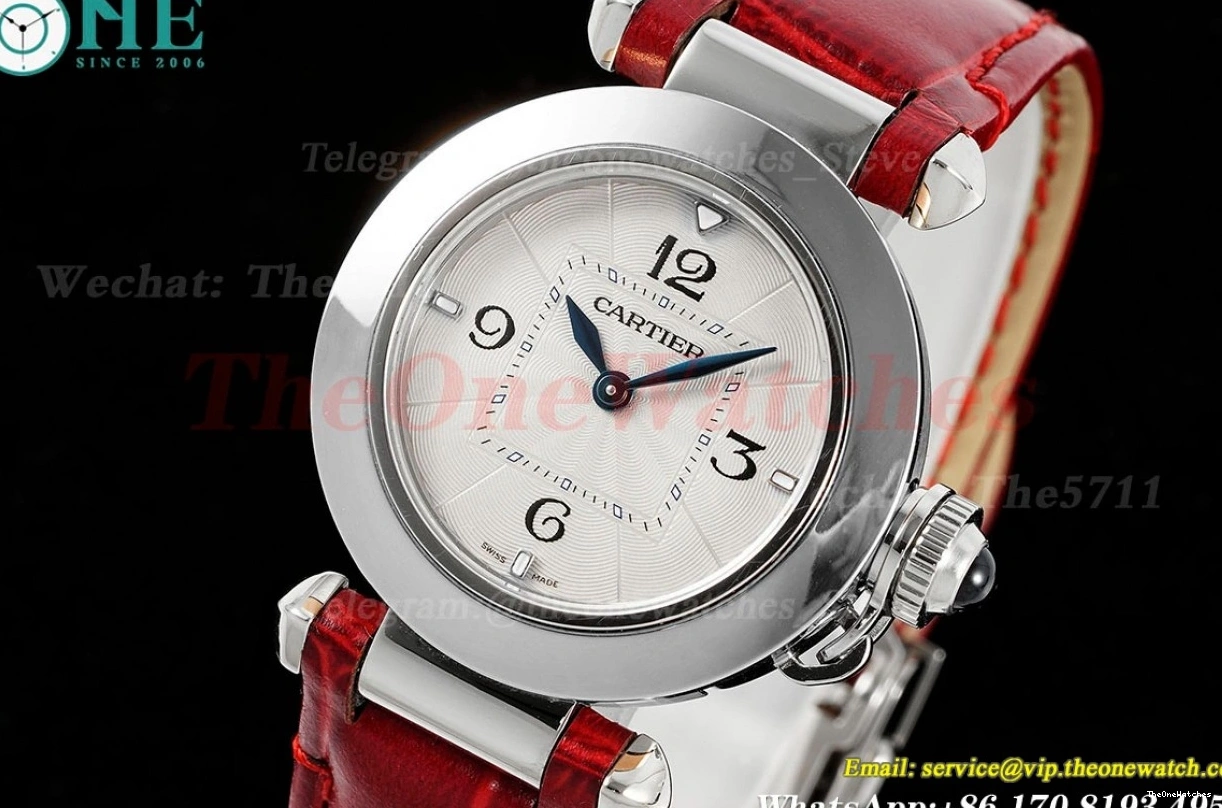 Pasha De 30mm Ladies Cartier Dial White Quartz SS LE Red AF 1203